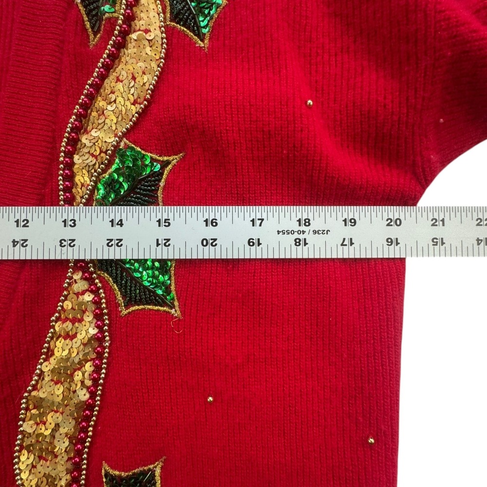 Marisa Christina Classics Christmas Bell Sequin Cardigan Women M Red Sweater VTG - Picture 6 of 13